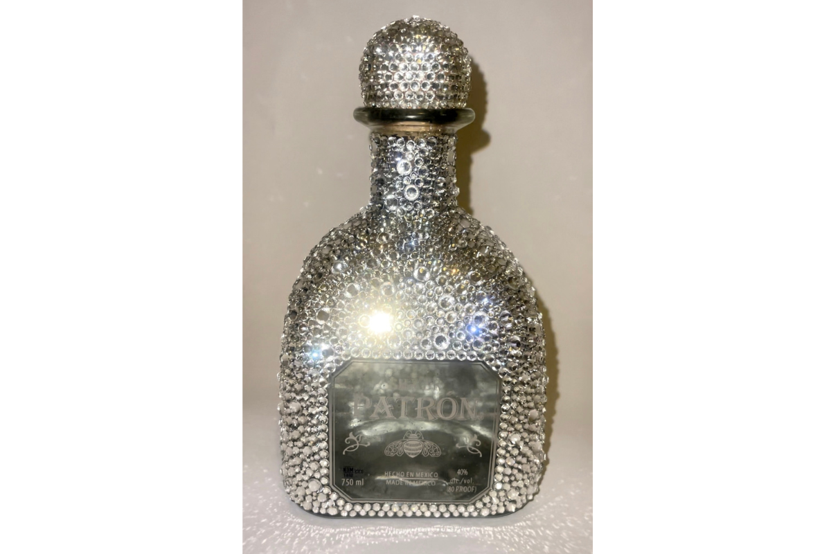 Crystallized Bedazzled Rhinestone Patron Blanco Silver Tequila Bottle